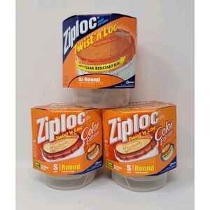 3 Packs NOS Ziploc Twist 'n Loc Lock Orange Color Edition Small Round Containers
